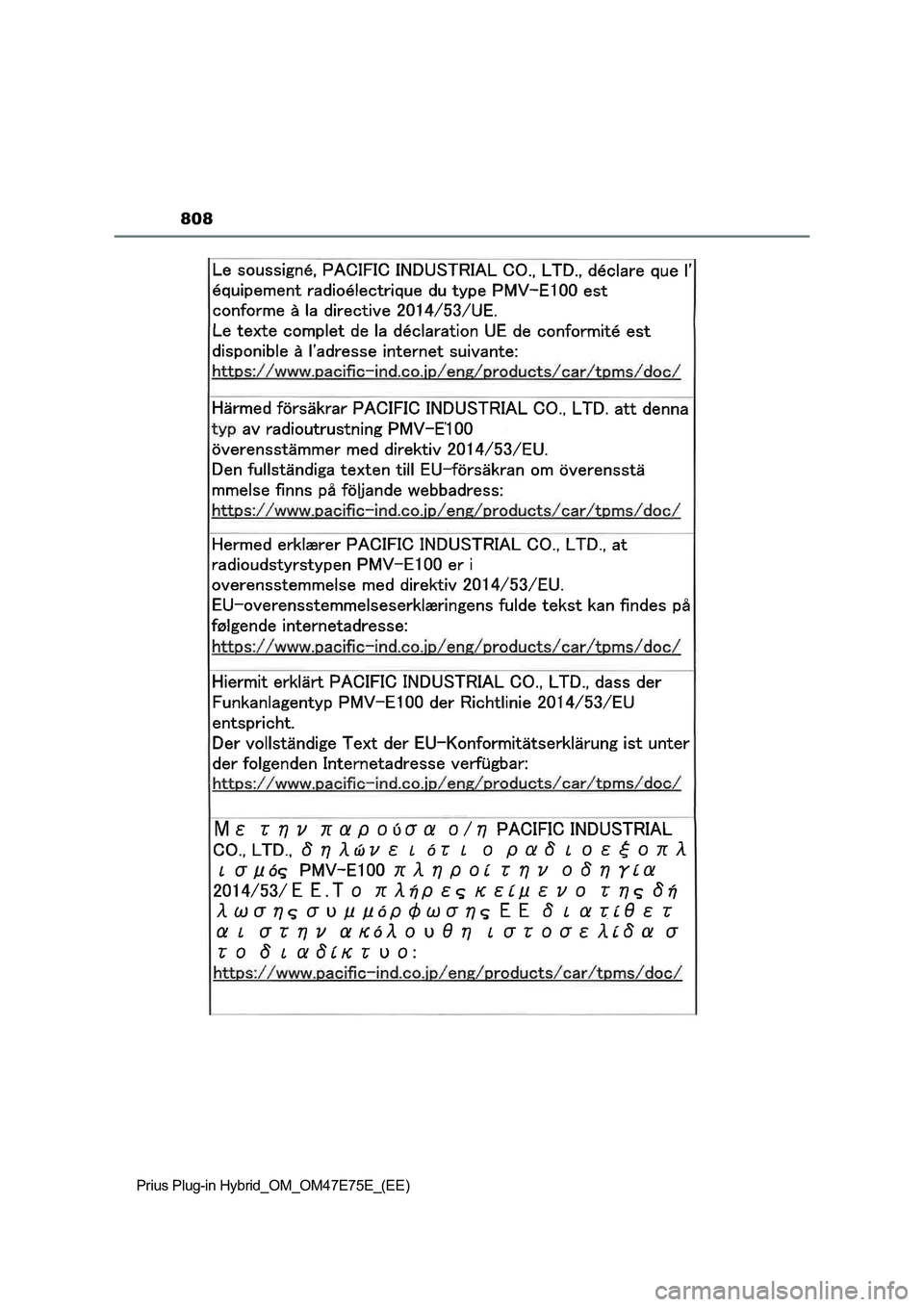 TOYOTA PRIUS PLUG-IN HYBRID 2022  Owners Manual 808
Prius Plug-in Hybrid_OM_OM47E75E_(EE) 