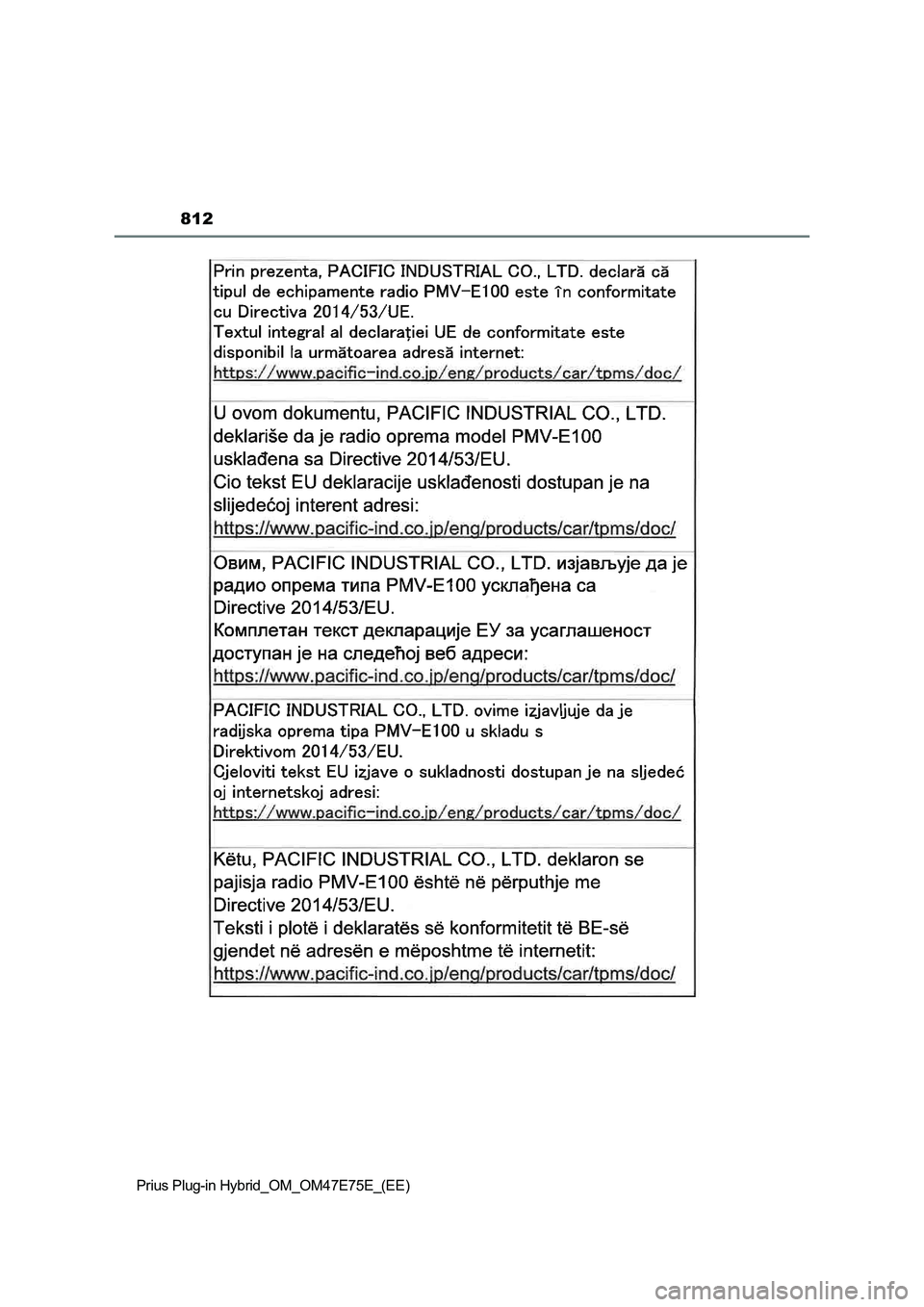 TOYOTA PRIUS PLUG-IN HYBRID 2022  Owners Manual 812
Prius Plug-in Hybrid_OM_OM47E75E_(EE) 