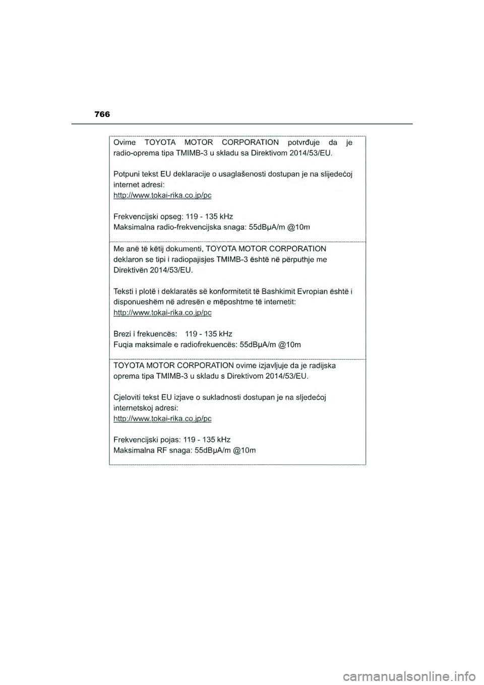 TOYOTA PRIUS PLUG-IN HYBRID 2022  Instructieboekje (in Dutch) 766
Prius Plug-in Hybrid_OM_OM47E75E_(EE)
Prius Plug-in Hybrid_OM_OM47E75E_(EE).book  Page 766  Tuesday, May 11, 2021  9:32 AM 