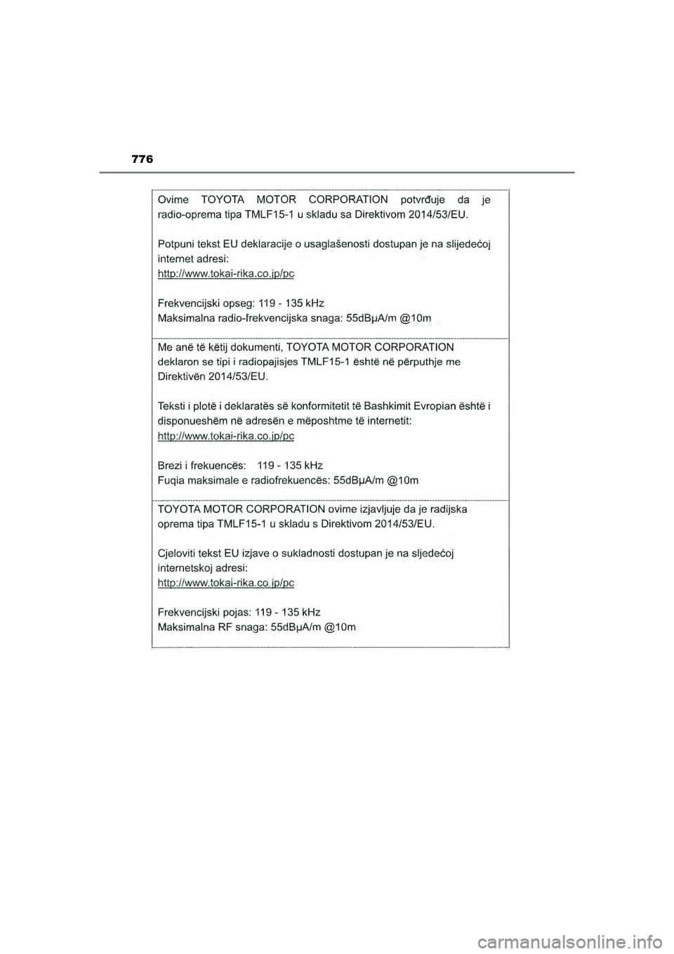 TOYOTA PRIUS PLUG-IN HYBRID 2022  Instructieboekje (in Dutch) 776
Prius Plug-in Hybrid_OM_OM47E75E_(EE)
Prius Plug-in Hybrid_OM_OM47E75E_(EE).book  Page 776  Tuesday, May 11, 2021  9:32 AM 