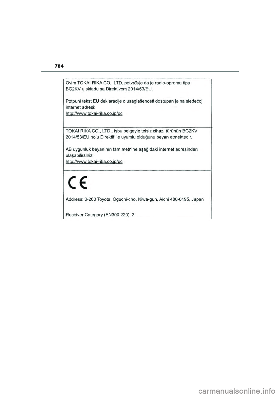 TOYOTA PRIUS PLUG-IN HYBRID 2022  Instructieboekje (in Dutch) 784
Prius Plug-in Hybrid_OM_OM47E75E_(EE)
Prius Plug-in Hybrid_OM_OM47E75E_(EE).book  Page 784  Tuesday, May 11, 2021  9:32 AM 