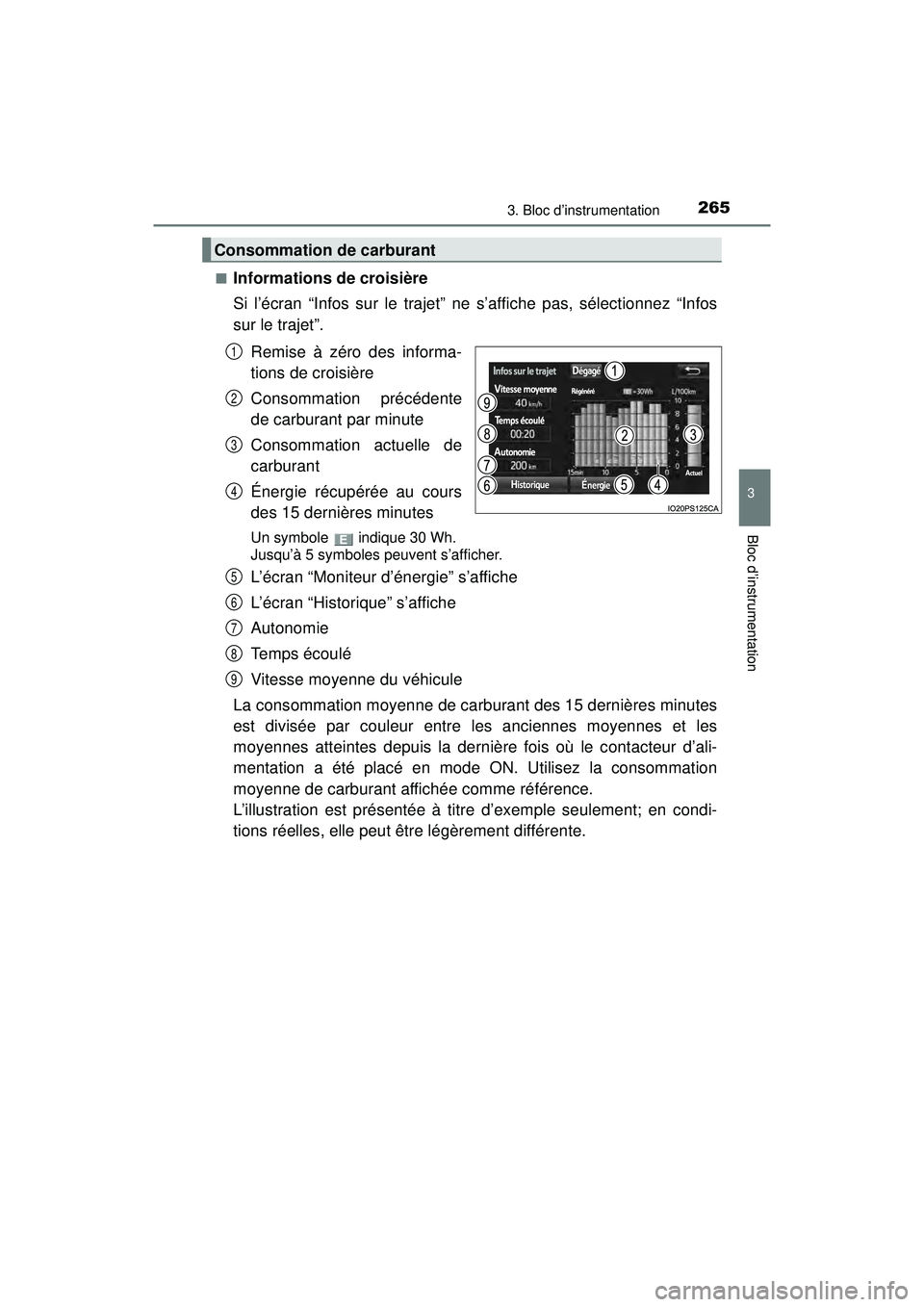 TOYOTA PRIUS PRIME 2018  Manuel du propriétaire (in French) PRIUS PRIME_OM_OM47C17D_(D)
2653. Bloc d’instrumentation
3
Bloc d’instrumentation
■Informations de croisière
Si l’écran “Infos sur le trajet” ne s’affiche pas, sélectionnez “Infos
s