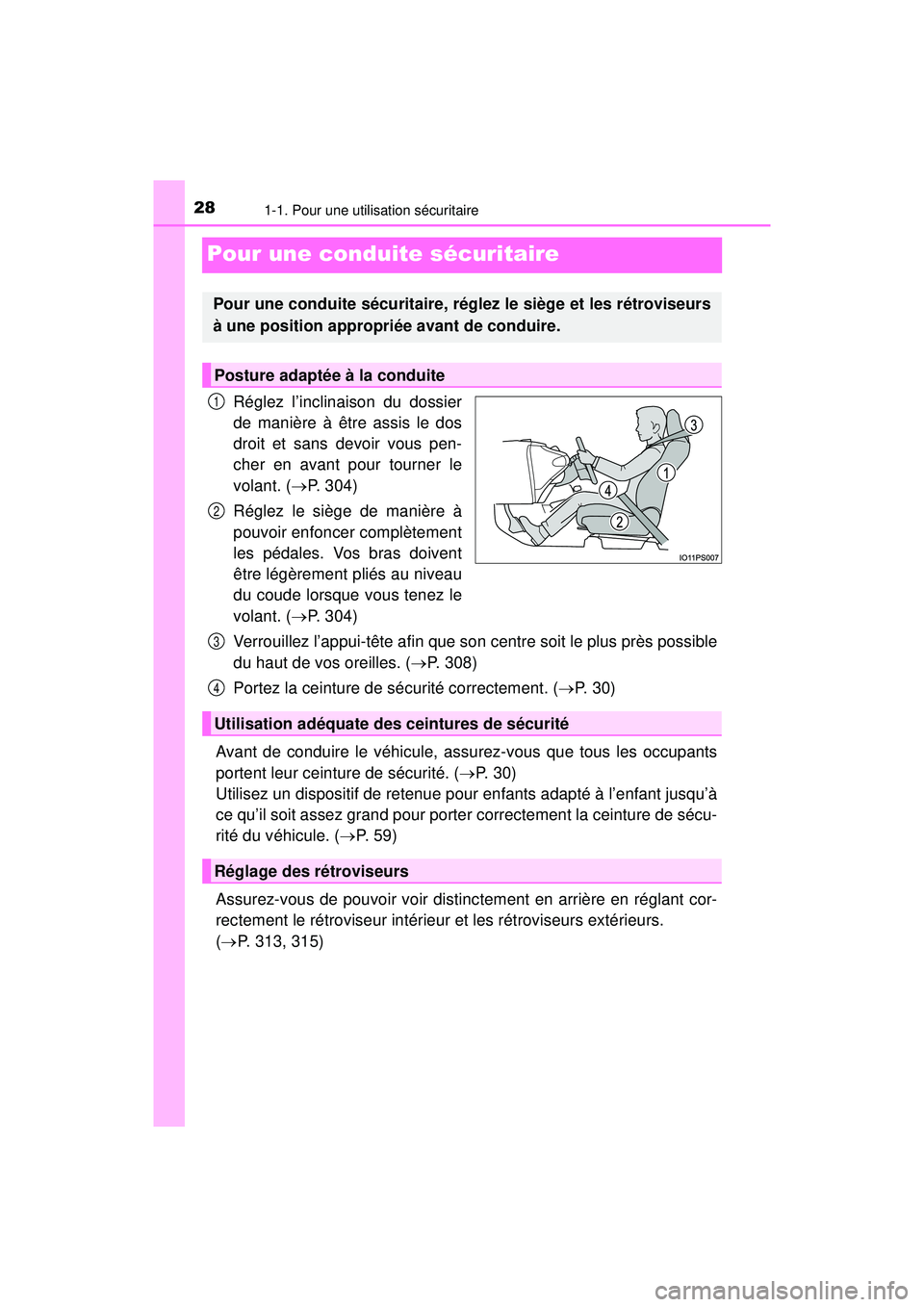 TOYOTA PRIUS PRIME 2018 Manuel du propriétaire (in French) 281-1. Pour une utilisation sécuritaire
PRIUS PRIME_OM_OM47C17D_(D)
Pour une conduite sécuritaire
Réglez l’inclinaison du dossier
de manière à être assis le dos
droit et sans devoir vous pen-
TOYOTA PRIUS PRIME 2018 Manuel du propriétaire (in French) 281-1. Pour une utilisation sécuritaire
PRIUS PRIME_OM_OM47C17D_(D)
Pour une conduite sécuritaire
Réglez l’inclinaison du dossier
de manière à être assis le dos
droit et sans devoir vous pen-