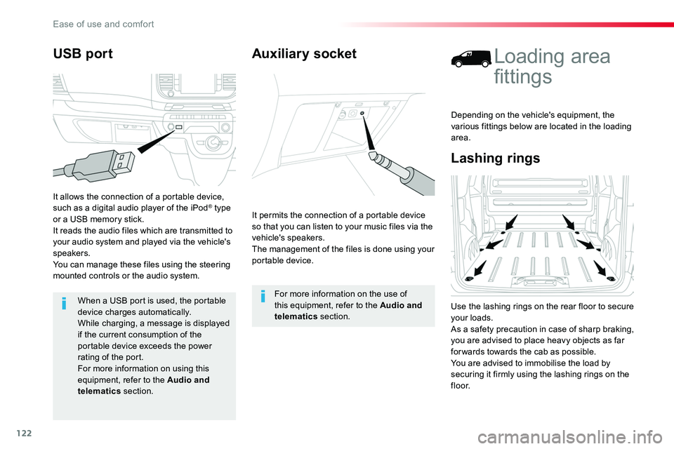 TOYOTA PROACE 2018  Owners Manual 122
Auxiliary socket
It permits the connection of a portable device so that you can listen to your music files via the vehicle's speakers.The management of the files is done using your portable de
