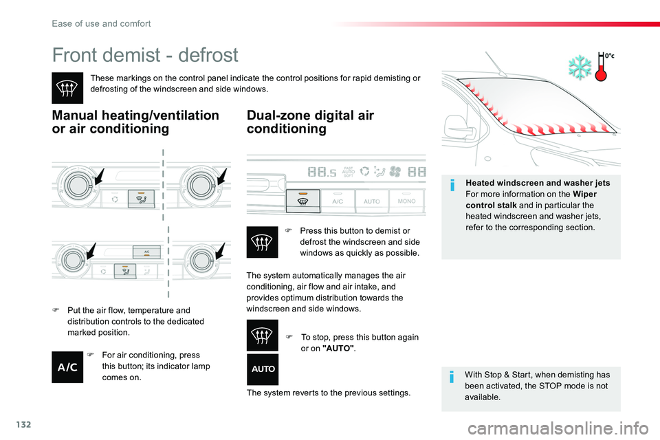 TOYOTA PROACE 2018  Owners Manual 132
Front demist - defrost
These markings on the control panel indicate the control positions for rapid demisting or defrosting of the windscreen and side windows.
Manual heating/ventilation 
or air c