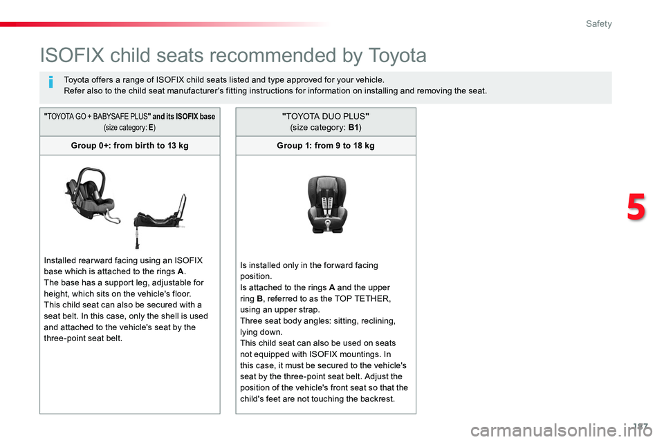 TOYOTA PROACE 2018 Owners Manual 187
ISOFIX child seats recommended by Toyota
Toyota offers a range of ISOFIX child seats listed and type approved for your vehicle.Refer also to the child seat manufacturer's fitting instructions TOYOTA PROACE 2018 Owners Manual 187
ISOFIX child seats recommended by Toyota
Toyota offers a range of ISOFIX child seats listed and type approved for your vehicle.Refer also to the child seat manufacturer's fitting instructions