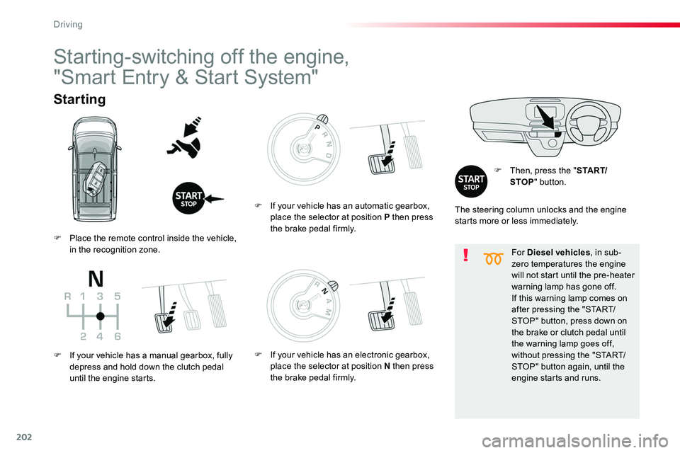 TOYOTA PROACE 2018  Owners Manual 202
For Diesel vehicles, in sub-zero temperatures the engine will not start until the pre-heater warning lamp has gone off.If this warning lamp comes on after pressing the "START/STOP" button,