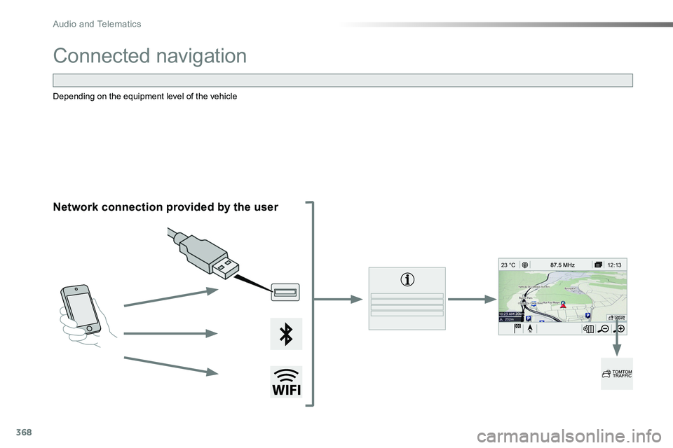 TOYOTA PROACE 2019  Owners Manual 368
12:13
23 °C
Connected navigation
Network connection provided by the user
Depending on the equipment level of the vehicle 
Audio and Telematics  