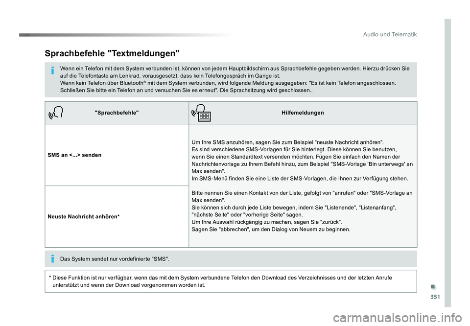 TOYOTA PROACE 2017  Betriebsanleitungen (in German) .
351
Audio und Telematik
Jumpy_de_Chap10b_NAC-1_ed01-2016
"Sprachbefehle"Hilfemeldungen
SMS an <...> senden Um Ihre SMS anzuhören, sagen Sie zum Beispiel "neuste Nachricht anhören".