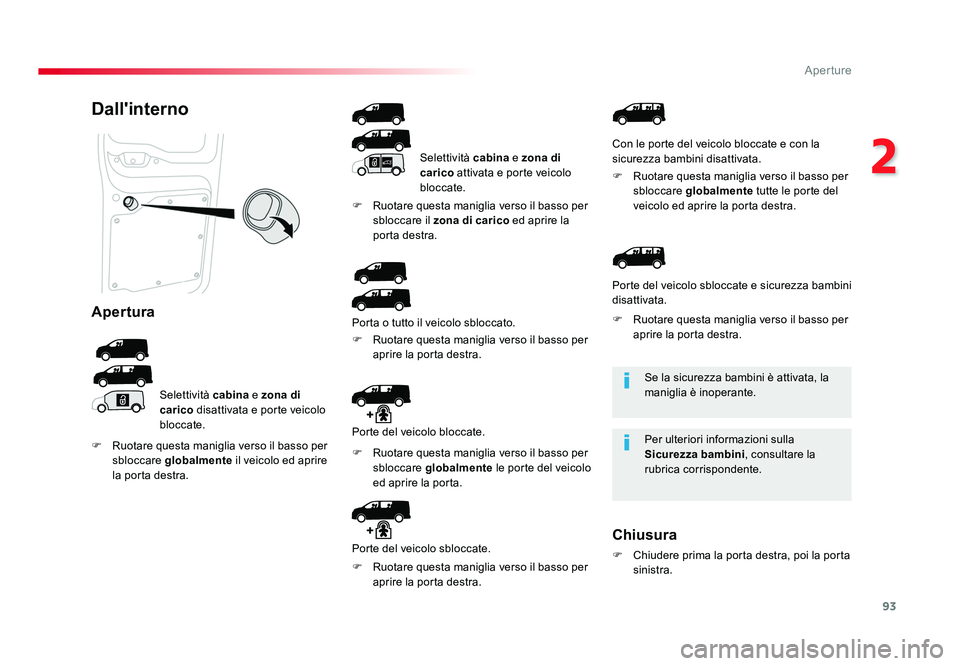 TOYOTA PROACE 2016 Manuale duso (in Italian) 93
2
Aperture
Jumpy _it_Chap02_ouvertures_ed01-2016
Se la sicurezza bambini è attivata, la
maniglia è inoperante.
Per ulteriori informazioni sulla
Sicurezza bambini, consultare la
rubrica corrisp TOYOTA PROACE 2016 Manuale duso (in Italian) 93
2
Aperture
Jumpy _it_Chap02_ouvertures_ed01-2016
Se la sicurezza bambini è attivata, la
maniglia è inoperante.
Per ulteriori informazioni sulla
Sicurezza bambini, consultare la
rubrica corrisp