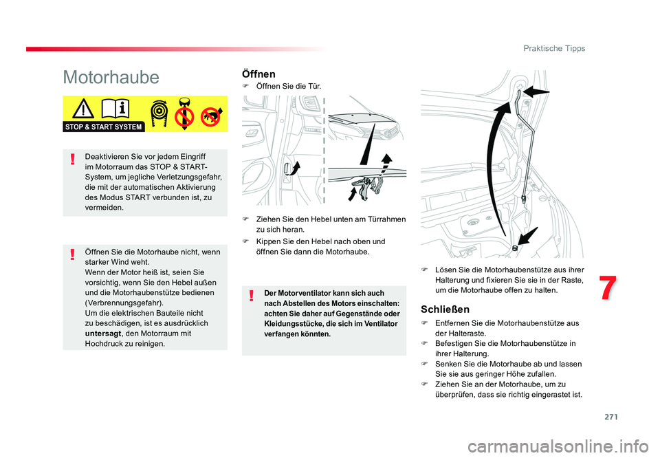 TOYOTA PROACE VERSO 2017 Betriebsanleitungen (in German) 271
7
Praktische Tipps
Proace_Verso_de_Chap07_info-pratiques_ed01-2016
MotorhaubeÖffnenSchließen
F Entfernen Sie die Motorhaubenstütze aus der Halteraste.
F Befestigen Sie die Motorhaubenstütze TOYOTA PROACE VERSO 2017 Betriebsanleitungen (in German) 271
7
Praktische Tipps
Proace_Verso_de_Chap07_info-pratiques_ed01-2016
MotorhaubeÖffnenSchließen
F Entfernen Sie die Motorhaubenstütze aus der Halteraste.
F Befestigen Sie die Motorhaubenstütze
