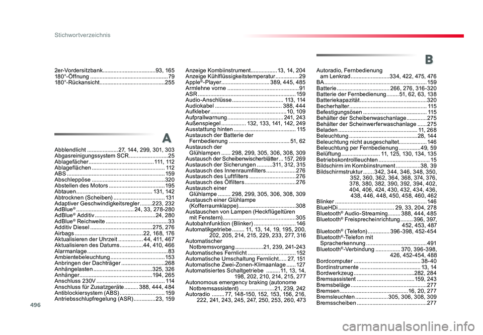 TOYOTA PROACE VERSO 2017  Betriebsanleitungen (in German) 496
Stichwortverzeichnis
Proace_Verso_de_Chap11_index-alpha_ed01-2016
Abblendlicht ....................27, 144, 299, 301, 303
Abgasreinigungssystem SCR  .........................25
Ablagefächer  ....