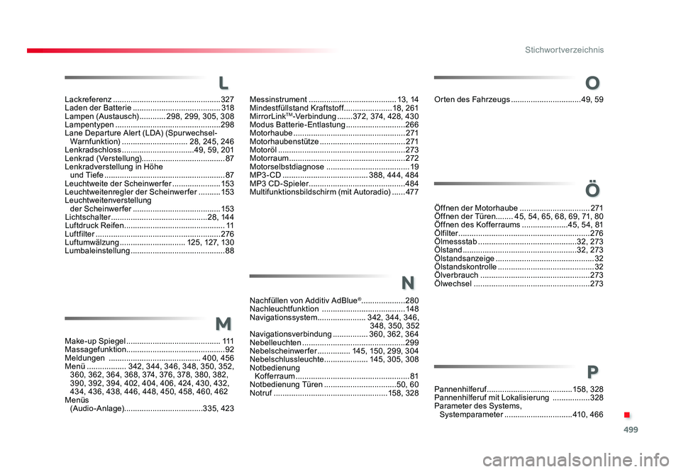 TOYOTA PROACE VERSO 2017  Betriebsanleitungen (in German) 499
.
Stichwortverzeichnis
Proace_Verso_de_Chap11_index-alpha_ed01-2016
Lackreferenz ................................................. 327
Laden der Batterie  ........................................ 