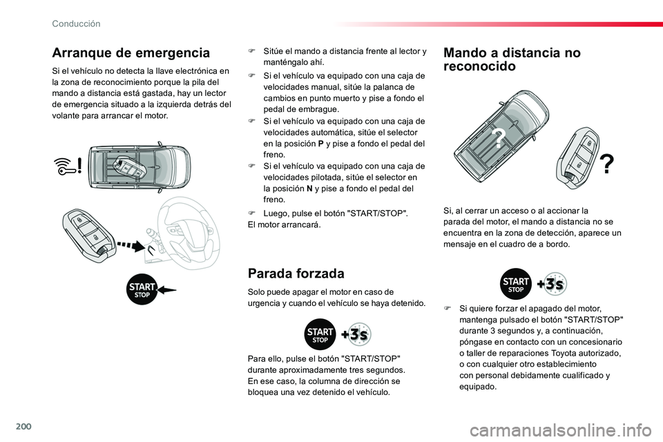 TOYOTA PROACE VERSO 2017 Manual del propietario (in Spanish) 200
ProaceVerso_es_Chap06_conduite_ed01-2016
Arranque de emergencia
Si el vehículo no detecta la llave electrónica en la zona de reconocimiento porque la pila del mando a distancia está gastada, ha TOYOTA PROACE VERSO 2017 Manual del propietario (in Spanish) 200
ProaceVerso_es_Chap06_conduite_ed01-2016
Arranque de emergencia
Si el vehículo no detecta la llave electrónica en la zona de reconocimiento porque la pila del mando a distancia está gastada, ha