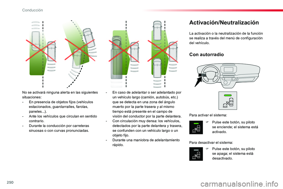 TOYOTA PROACE VERSO 2017 Manual del propietario (in Spanish) 250
ProaceVerso_es_Chap06_conduite_ed01-2016
No se activará ninguna alerta en las siguientes situaciones:- En presencia de objetos fijos (vehículos estacionados, guardarraíles, farolas, paneles...) TOYOTA PROACE VERSO 2017 Manual del propietario (in Spanish) 250
ProaceVerso_es_Chap06_conduite_ed01-2016
No se activará ninguna alerta en las siguientes situaciones:- En presencia de objetos fijos (vehículos estacionados, guardarraíles, farolas, paneles...)