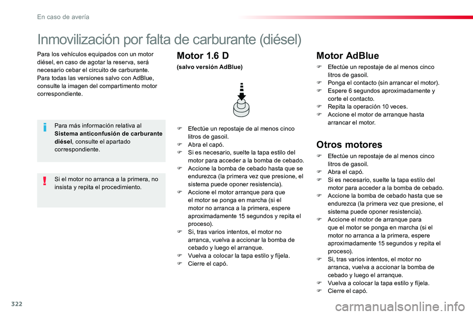 TOYOTA PROACE VERSO 2017 Manual del propietario (in Spanish) 322
ProaceVerso_es_Chap08_En-cas-de-panne_ed01-2016
Para los vehículos equipados con un motor diésel, en caso de agotar la reserva, será necesario cebar el circuito de carburante.Para todas las ver TOYOTA PROACE VERSO 2017 Manual del propietario (in Spanish) 322
ProaceVerso_es_Chap08_En-cas-de-panne_ed01-2016
Para los vehículos equipados con un motor diésel, en caso de agotar la reserva, será necesario cebar el circuito de carburante.Para todas las ver