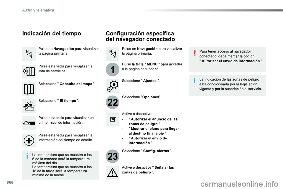 TOYOTA PROACE VERSO 2017 Manual del propietario (in Spanish) 366
22
23
1
ProaceVerso_es_Chap10b_NAC-1_ed01-2016
Configuración específica
del navegador conectado
Para tener acceso al navegador conectado, debe marcar la opción: " Autorizar el envío de i TOYOTA PROACE VERSO 2017 Manual del propietario (in Spanish) 366
22
23
1
ProaceVerso_es_Chap10b_NAC-1_ed01-2016
Configuración específica
del navegador conectado
Para tener acceso al navegador conectado, debe marcar la opción: " Autorizar el envío de i