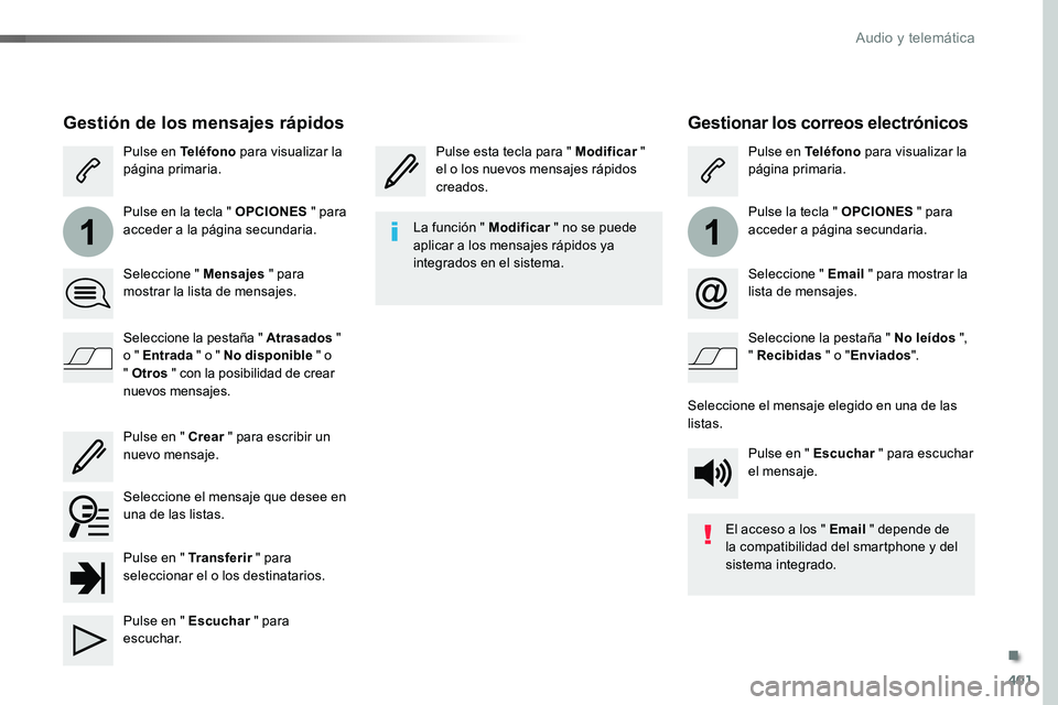 TOYOTA PROACE VERSO 2017 Manual del propietario (in Spanish) 401
11
ProaceVerso_es_Chap10b_NAC-1_ed01-2016
Gestionar los correos electrónicos
Pulse esta tecla para " Modificar " el o los nuevos mensajes rápidos creados.
Pulse en Teléfono para visual TOYOTA PROACE VERSO 2017 Manual del propietario (in Spanish) 401
11
ProaceVerso_es_Chap10b_NAC-1_ed01-2016
Gestionar los correos electrónicos
Pulse esta tecla para " Modificar " el o los nuevos mensajes rápidos creados.
Pulse en Teléfono para visual