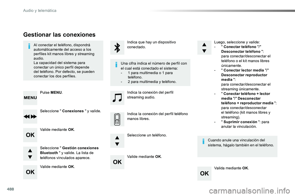 TOYOTA PROACE VERSO 2017  Manual del propietario (in Spanish) 488
Valide mediante OK.
Valida mediante OK.
Valide mediante OK.
Valide mediante OK.
Al conectar el teléfono, dispondrá automáticamente del acceso a los per files kit manos libres y streaming audio.