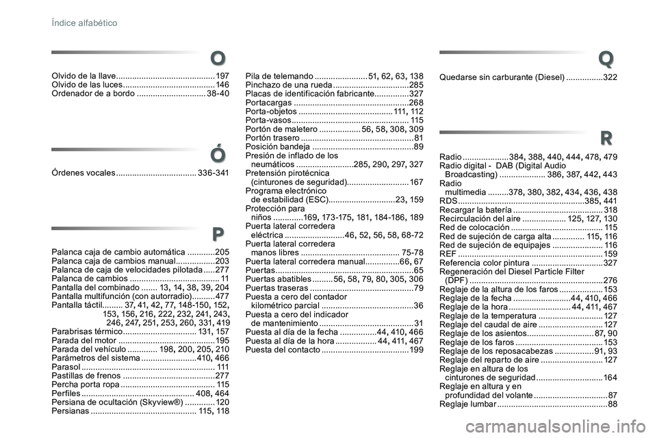 TOYOTA PROACE VERSO 2017  Manual del propietario (in Spanish) ProaceVerso_es_Chap11_index-alpha_ed01-2016
Quedarse sin carburante (Diesel) ................322
Radio
 ....................384 , 388 , 440, 444 , 478, 479
Radio digital -  DAB (Digital Audio  Broadca
