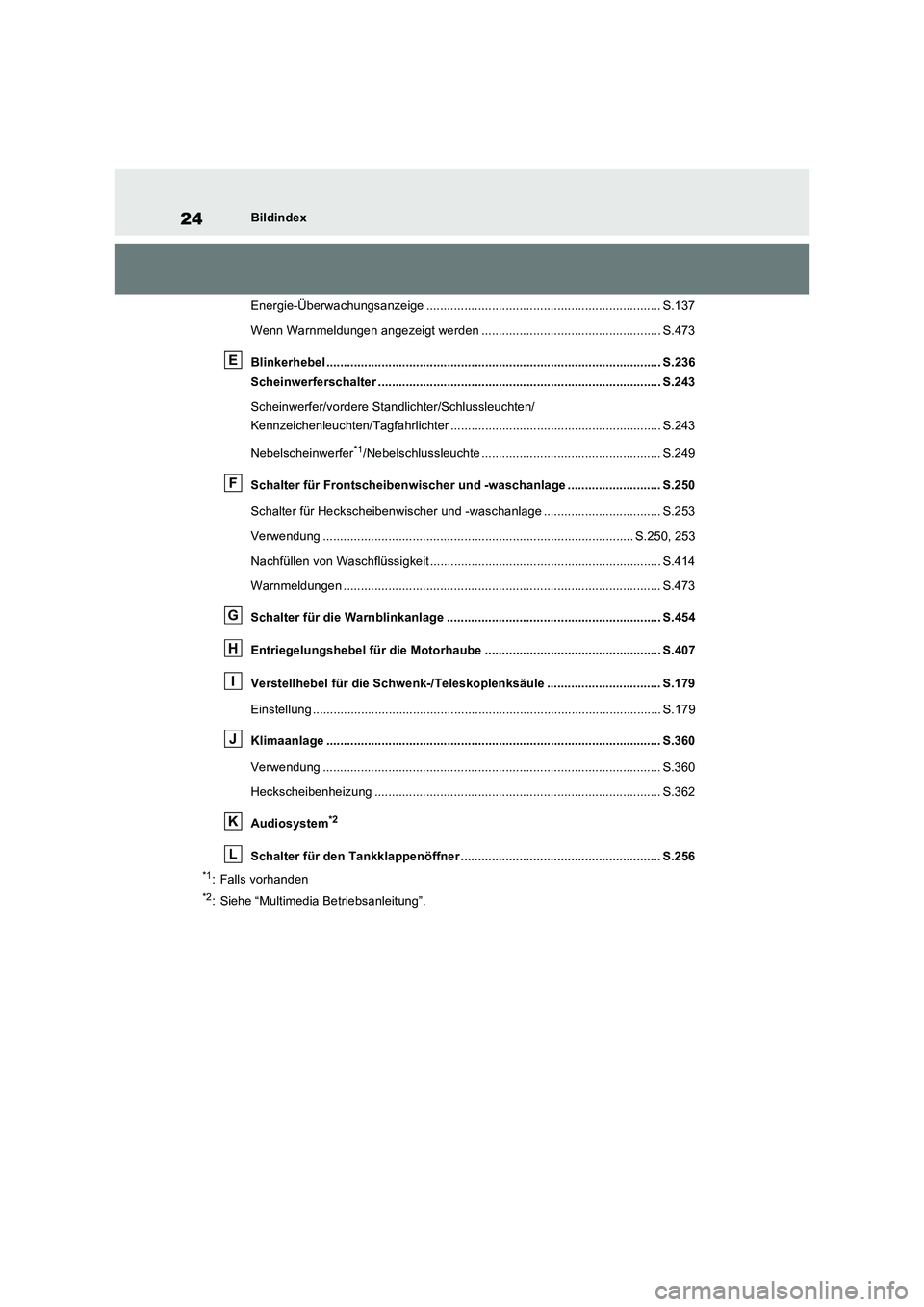 TOYOTA RAV4 2023  Betriebsanleitungen (in German) 24Bildindex
Energie-Überwachungsanzeige .................................................................... S.137
Wenn Warnmeldungen angezeigt werden ................................................