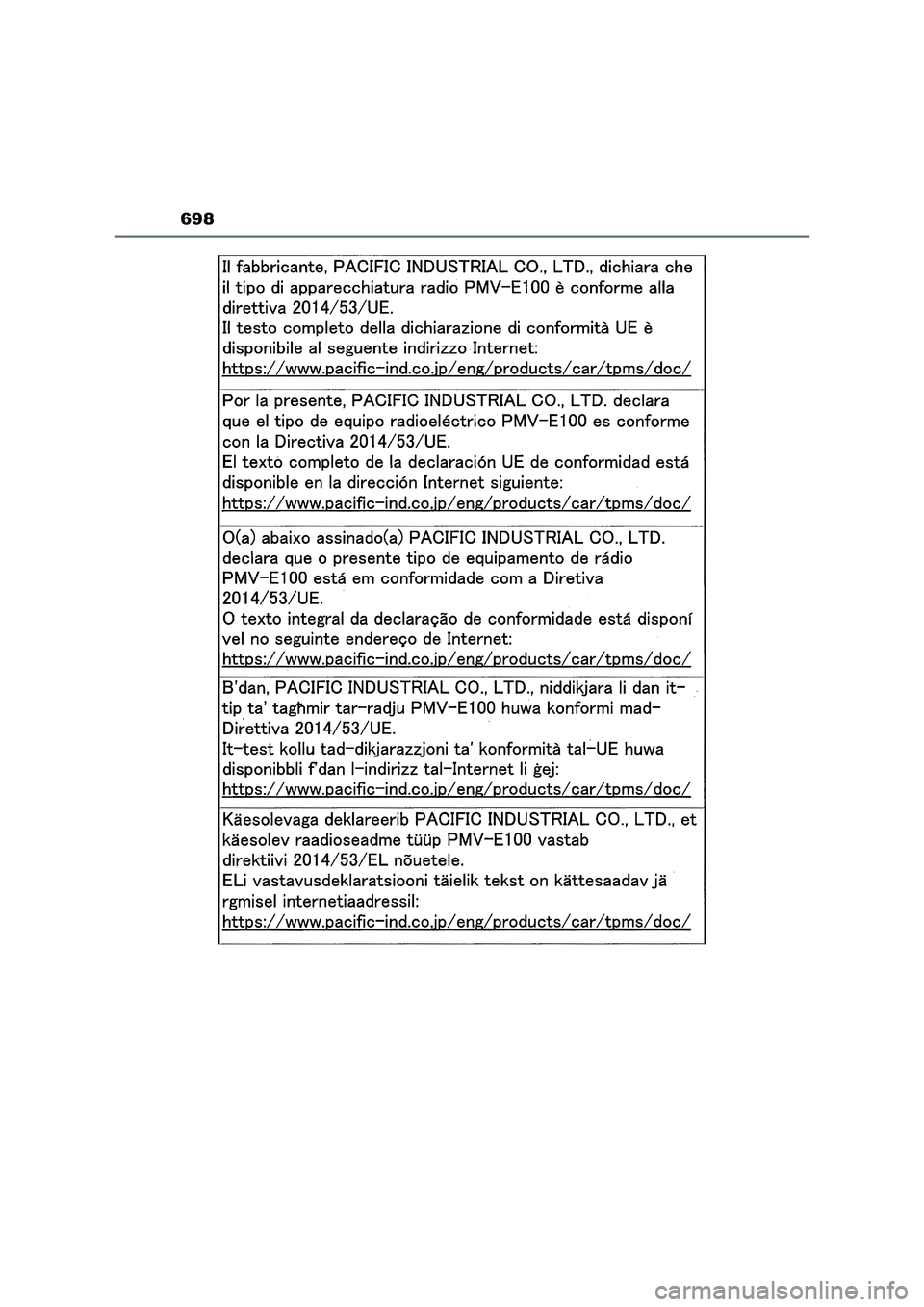 TOYOTA RAV4 2023  Manual del propietario (in Spanish) 698 