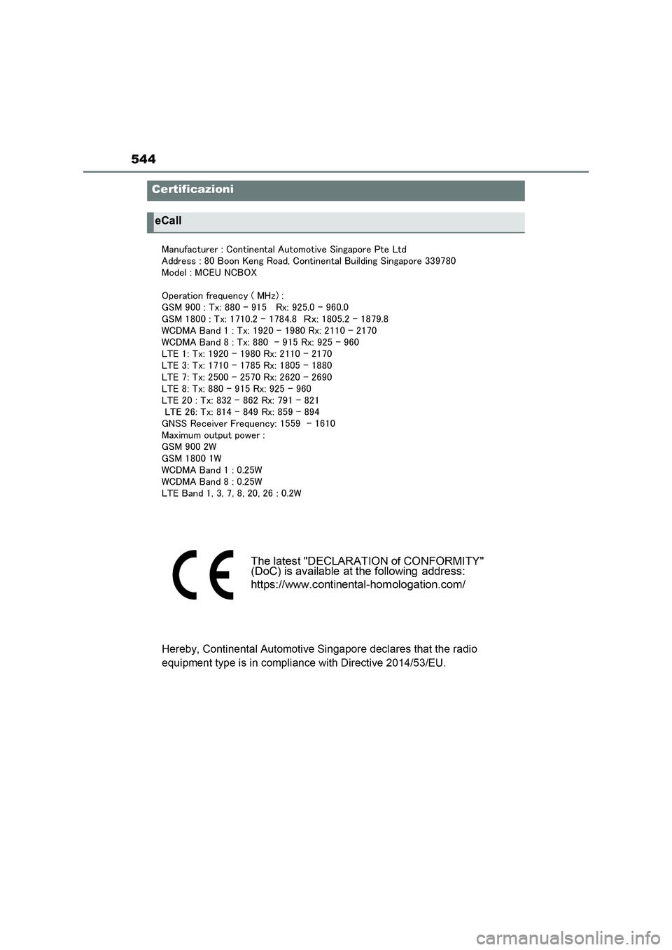 TOYOTA RAV4 2023  Manuale duso (in Italian) 544
Certificazioni
eCall 