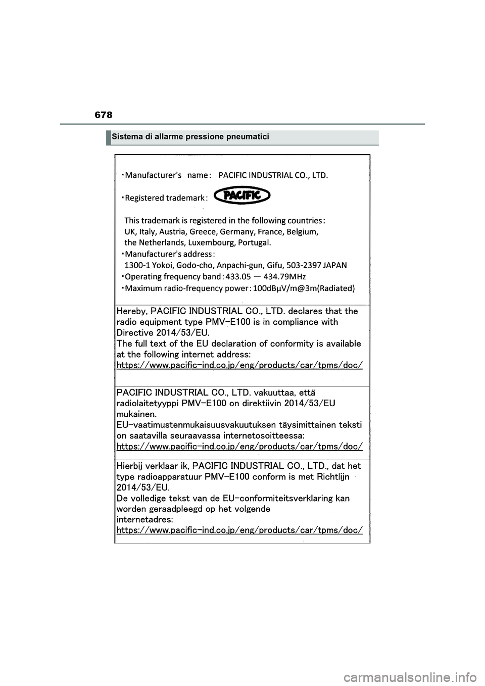 TOYOTA RAV4 2023  Manuale duso (in Italian) 678
Sistema di allarme pressione pneumatici 