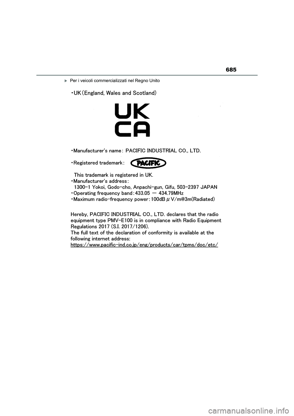 TOYOTA RAV4 2023  Manuale duso (in Italian) 685
Per i veicoli commercializzati nel Regno Unito 