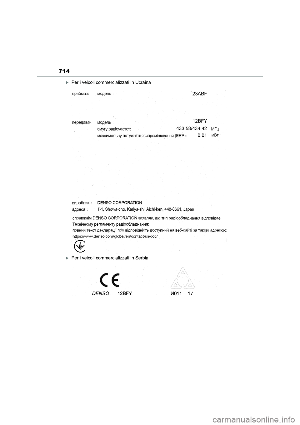 TOYOTA RAV4 2022  Manuale duso (in Italian) 714
Per i veicoli commercializzati in Ucraina
Per i veicoli commercializzati in Serbia 
