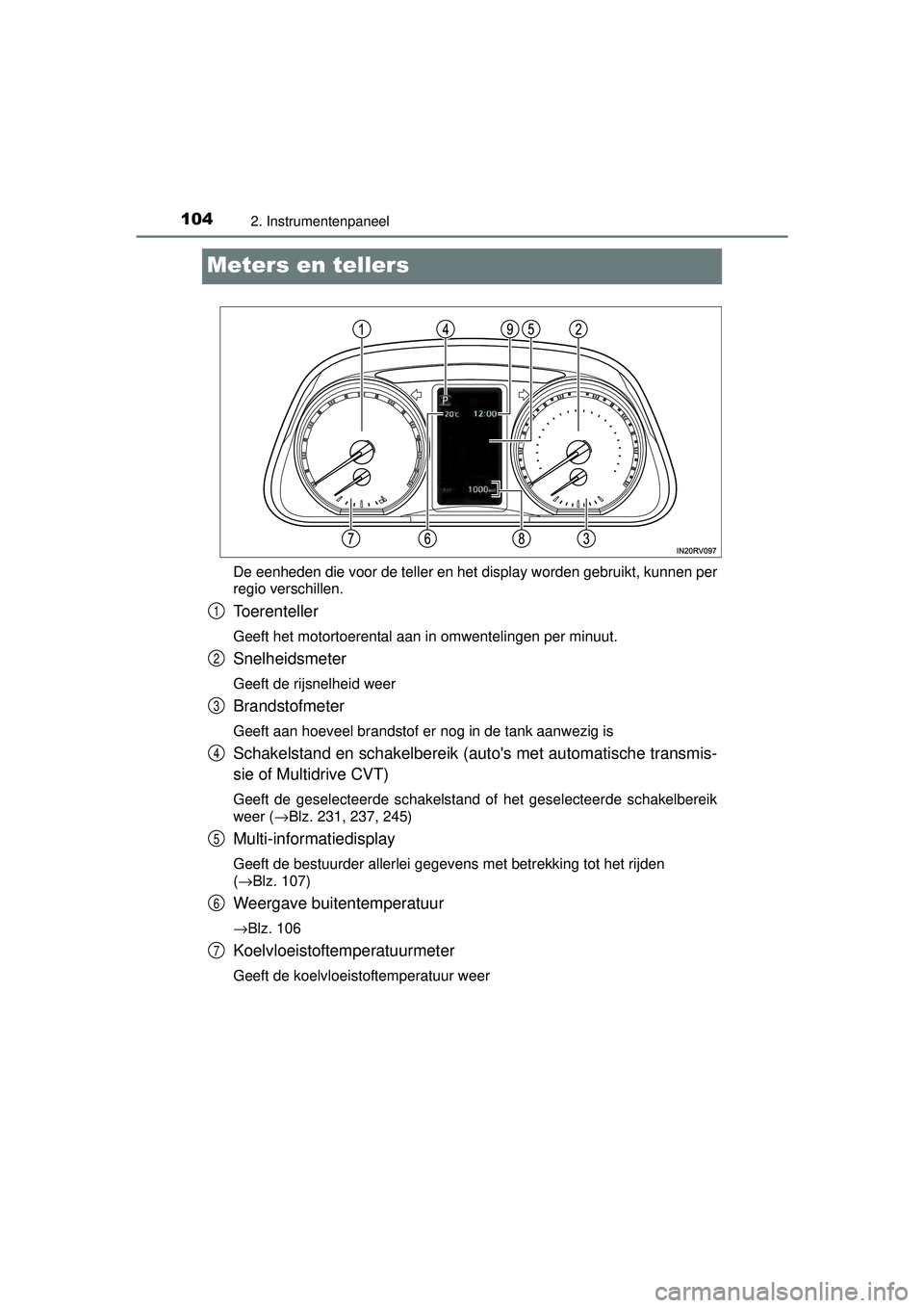 TOYOTA RAV4 2016  Instructieboekje (in Dutch) 1042. Instrumentenpaneel
RAV4_OM_OM42A45E_(EE)
Meters en tellers
De eenheden die voor de teller en het display worden gebruikt, kunnen pe\
r
regio verschillen.
Toerenteller
Geeft het motortoerental aa