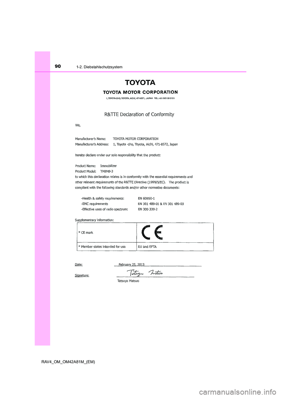 TOYOTA RAV4 2015  Betriebsanleitungen (in German) 901-2. Diebstahlschutzsystem
RAV4_OM_OM42A81M_(EM) 