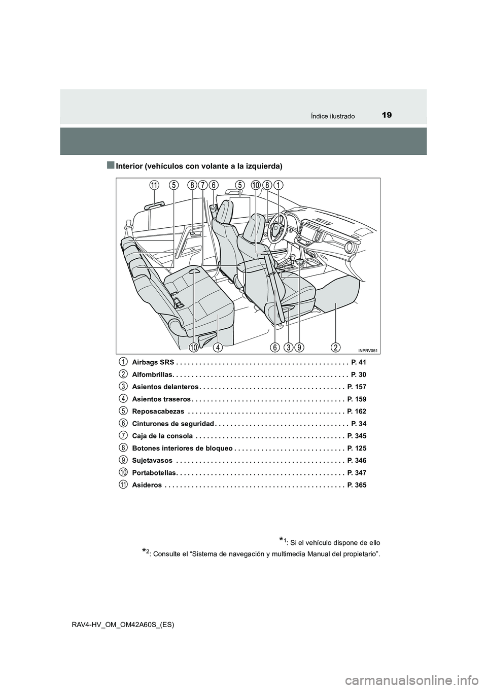 TOYOTA RAV4 HYBRID 2016 Manual del propietario (in Spanish) 19Índice ilustrado
RAV4-HV_OM_OM42A60S_(ES)
■Interior (vehículos con volante a la izquierda)
Airbags SRS . . . . . . . . . . . . . . . . . . . . . . . . . . . . . . . . . . . . . . . . . . . . . TOYOTA RAV4 HYBRID 2016 Manual del propietario (in Spanish) 19Índice ilustrado
RAV4-HV_OM_OM42A60S_(ES)
■Interior (vehículos con volante a la izquierda)
Airbags SRS . . . . . . . . . . . . . . . . . . . . . . . . . . . . . . . . . . . . . . . . . . . . .