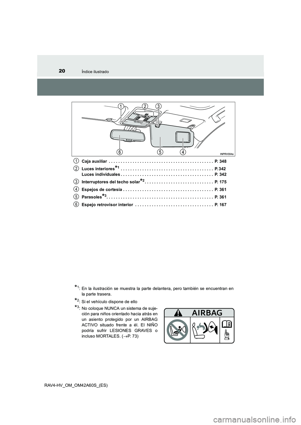 TOYOTA RAV4 HYBRID 2016 Manual del propietario (in Spanish) 20Índice ilustrado
RAV4-HV_OM_OM42A60S_(ES)Caja auxiliar . . . . . . . . . . . . . . . . . . . . . . . . . . . . . . . . . . . . . . . . . . . . P. 348
Luces interiores
*1 . . . . . . . . . . . . . TOYOTA RAV4 HYBRID 2016 Manual del propietario (in Spanish) 20Índice ilustrado
RAV4-HV_OM_OM42A60S_(ES)Caja auxiliar . . . . . . . . . . . . . . . . . . . . . . . . . . . . . . . . . . . . . . . . . . . . P. 348
Luces interiores
*1 . . . . . . . . . . . . .