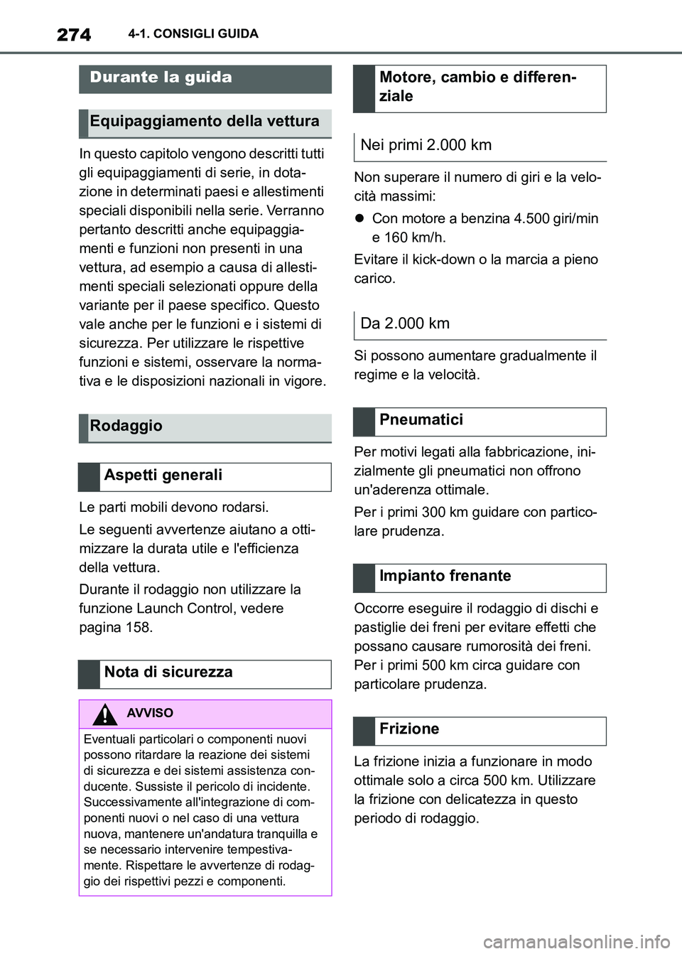 TOYOTA SUPRA 2023 Manuale duso (in Italian) 2744-1. CONSIGLI GUIDA
4-1.CONSIGLI GUIDA
In questo capitolo vengono descritti tutti
gli equipaggiamenti di serie, in dota-
zione in determinati paesi e allestimenti
speciali disponibili nella serie TOYOTA SUPRA 2023 Manuale duso (in Italian) 2744-1. CONSIGLI GUIDA
4-1.CONSIGLI GUIDA
In questo capitolo vengono descritti tutti
gli equipaggiamenti di serie, in dota-
zione in determinati paesi e allestimenti
speciali disponibili nella serie