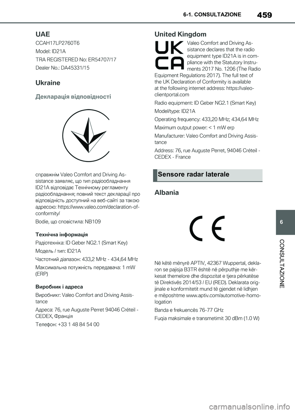 TOYOTA SUPRA 2023  Manuale duso (in Italian) 459
6 6-1. CONSULTAZIONE
CONSULTAZIONE
Sensore radar laterale
Supra_OM_Italian_OM9A435L_1_2211.book  459 ページ  ２０２２年８月３０日　火曜日　午後２時３２分 