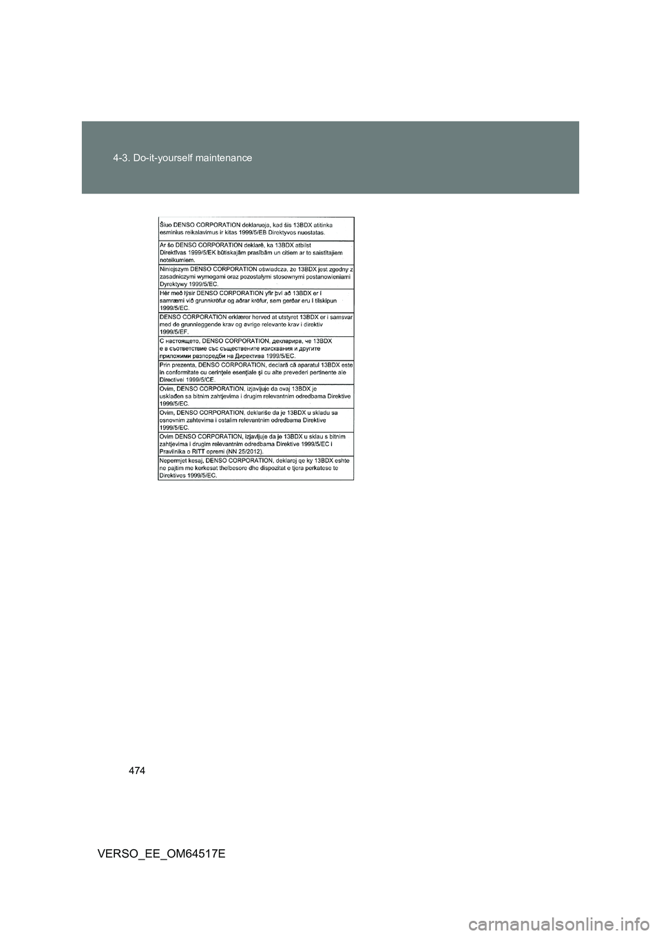 TOYOTA VERSO 2017  Owners Manual 474 
4-3. Do-it-yourself maintenance
VERSO_EE_OM64517E 