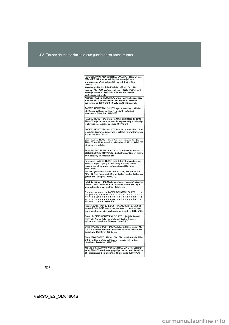 TOYOTA VERSO 2017  Manual del propietario (in Spanish) 528 
4-3. Tareas de mantenimiento que puede hacer usted mismo
VERSO_ES_OM64604S 