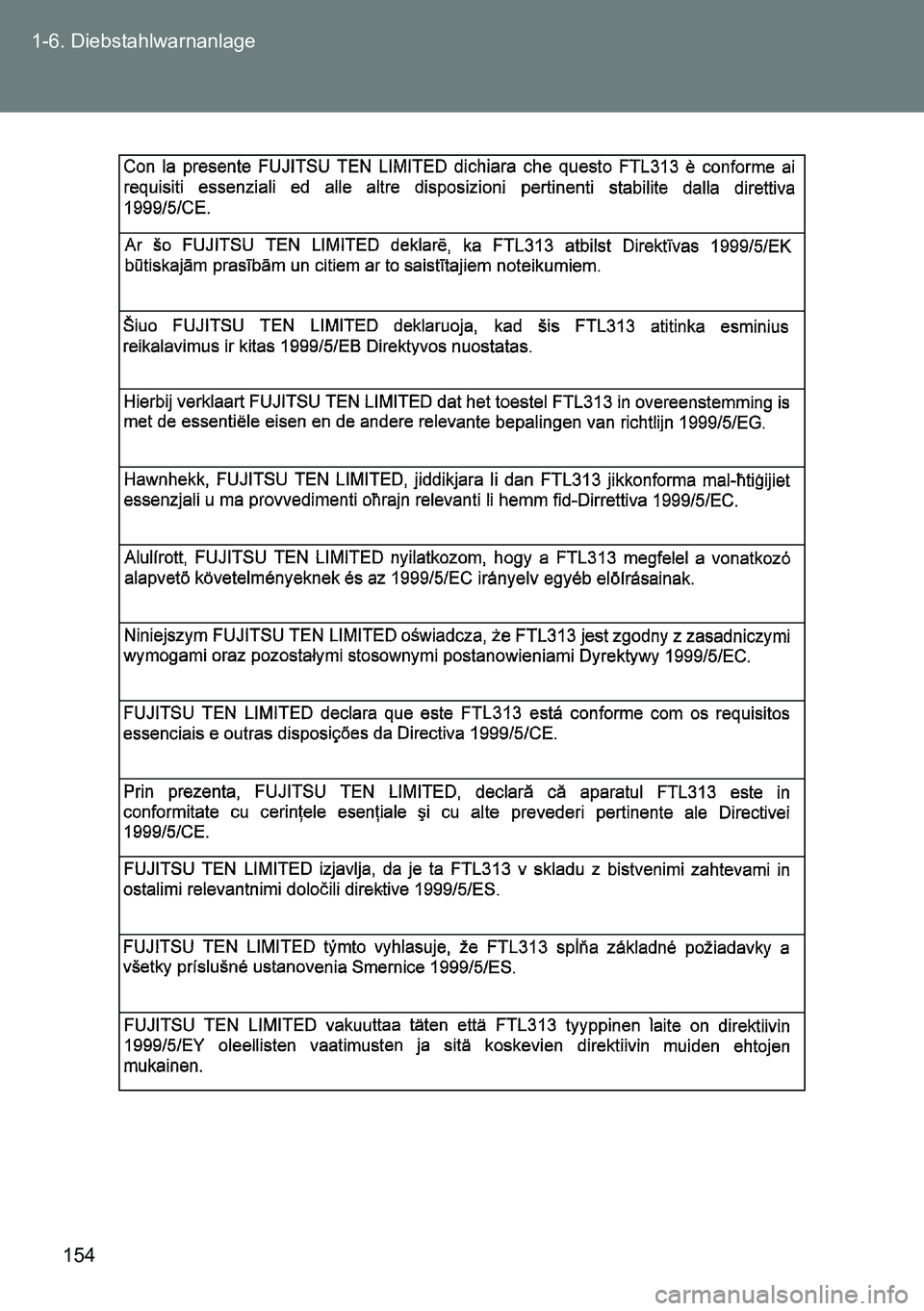 TOYOTA VERSO 2014  Betriebsanleitungen (in German) 154 1-6. Diebstahlwarnanlage 