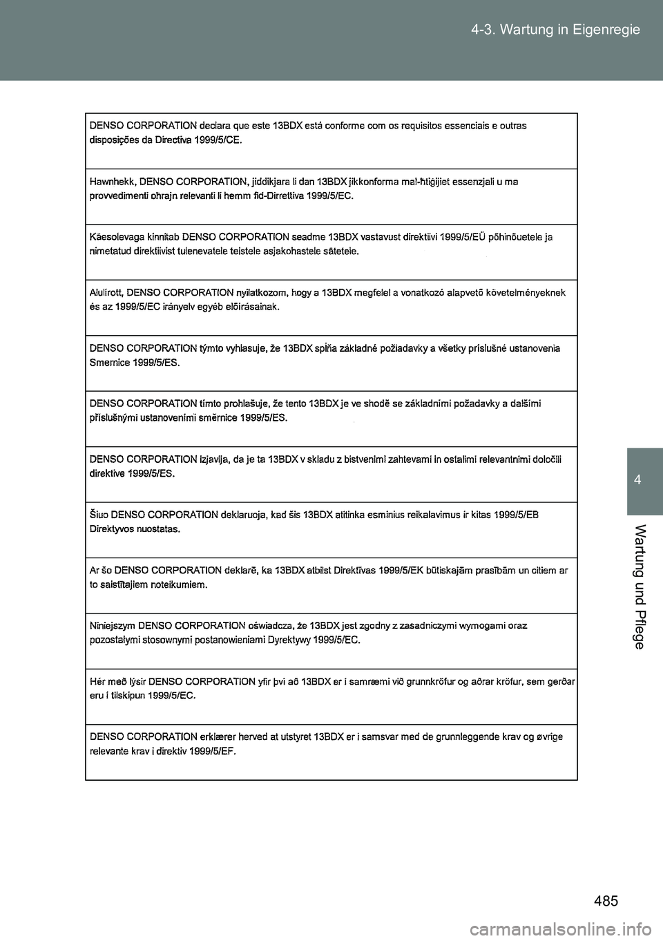 TOYOTA VERSO 2014  Betriebsanleitungen (in German) 485 4-3. Wartung in Eigenregie
4
Wartung und Pflege 