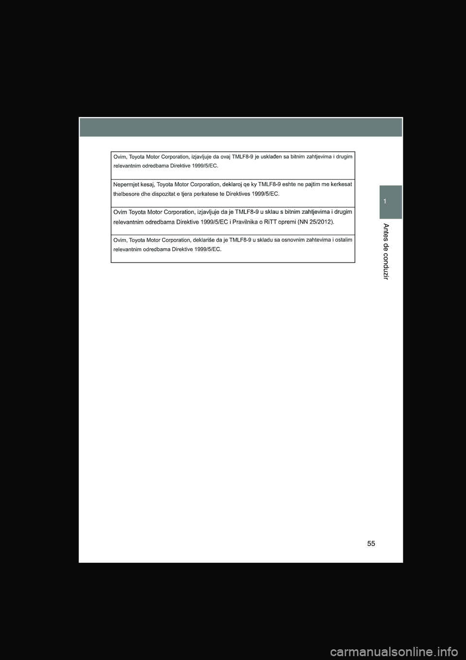 TOYOTA VERSO 2014  Manual de utilização (in Portuguese) 55
1
Antes de conduzir     