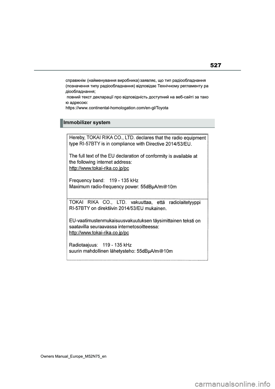 TOYOTA YARIS CROSS 2023  Owners Manual 527
Owners Manual_Europe_M52N75_en
Immobilizer system 