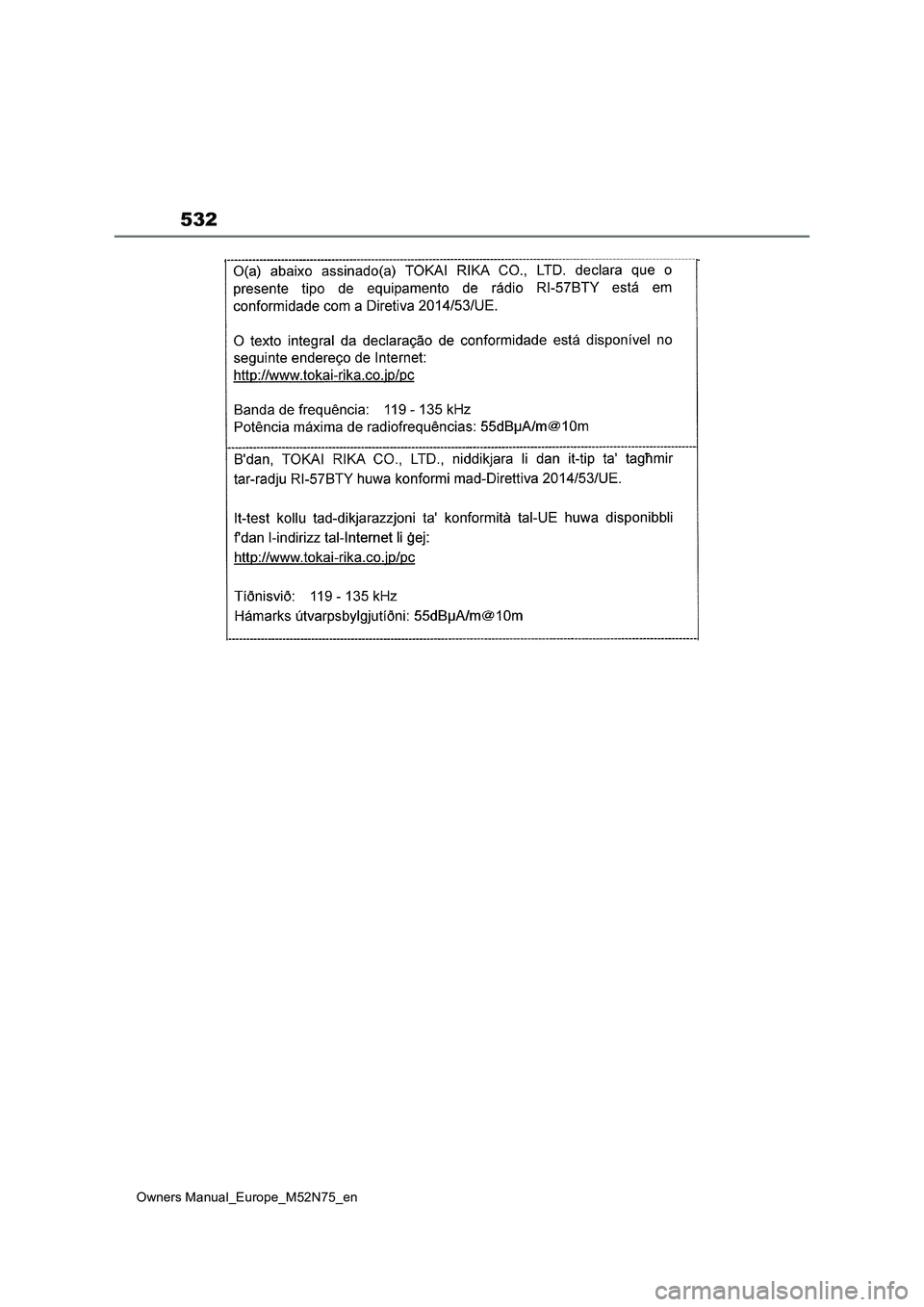 TOYOTA YARIS CROSS 2023  Owners Manual 532
Owners Manual_Europe_M52N75_en 