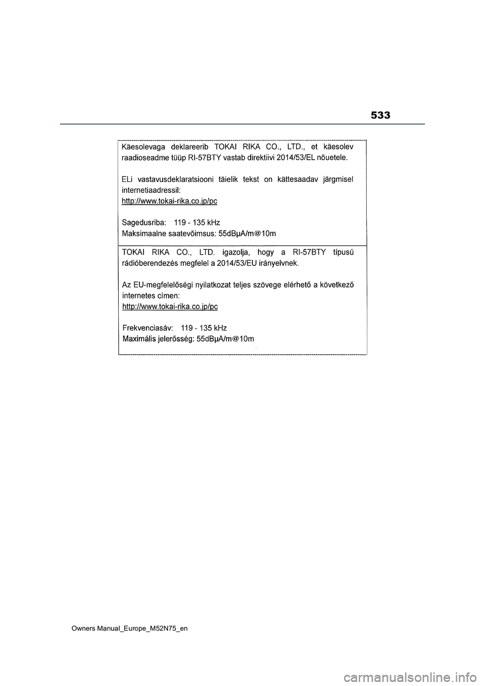 TOYOTA YARIS CROSS 2023  Owners Manual 533
Owners Manual_Europe_M52N75_en 