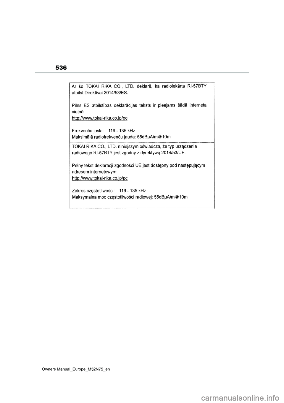 TOYOTA YARIS CROSS 2023  Owners Manual 536
Owners Manual_Europe_M52N75_en 