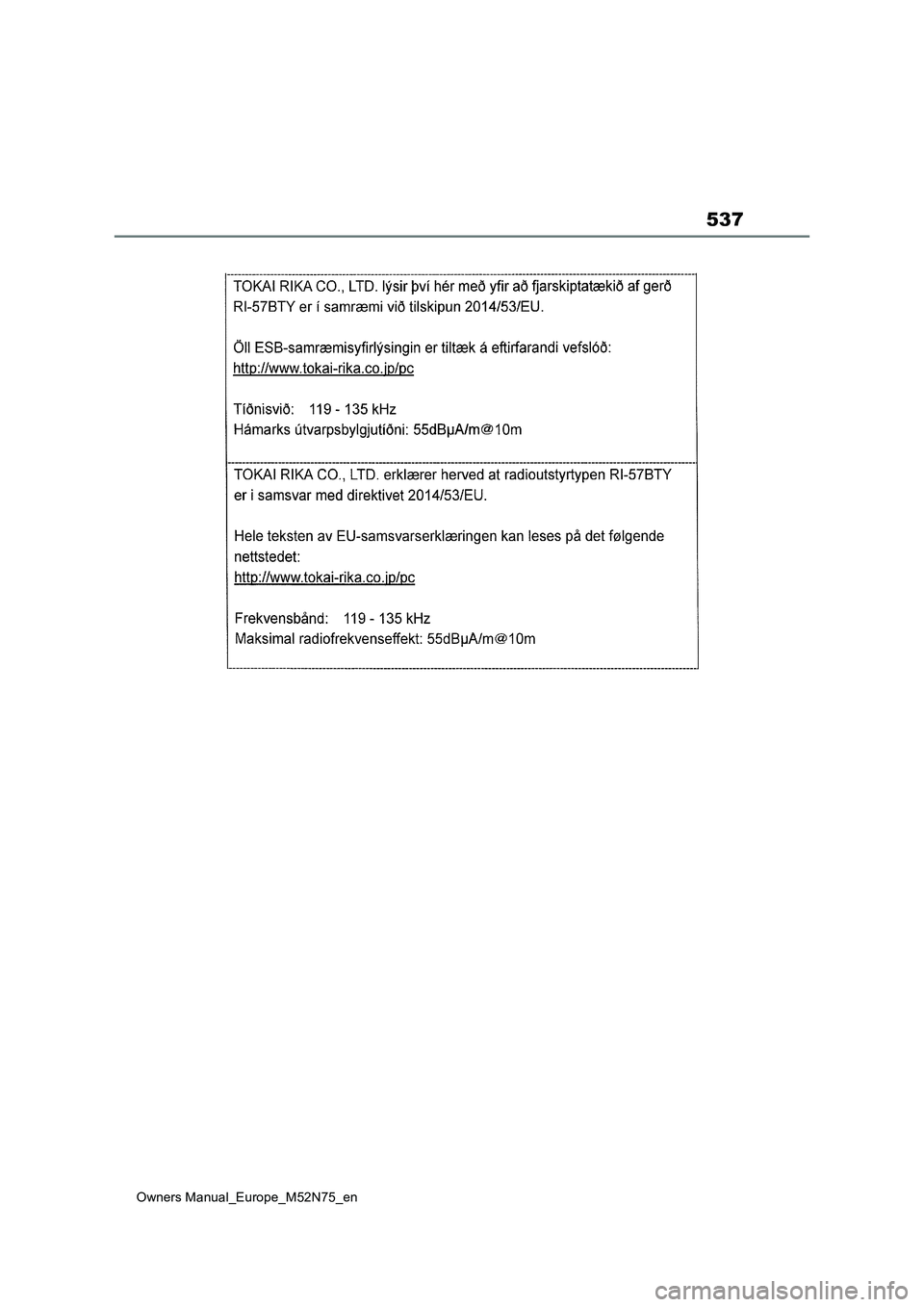 TOYOTA YARIS CROSS 2023  Owners Manual 537
Owners Manual_Europe_M52N75_en 