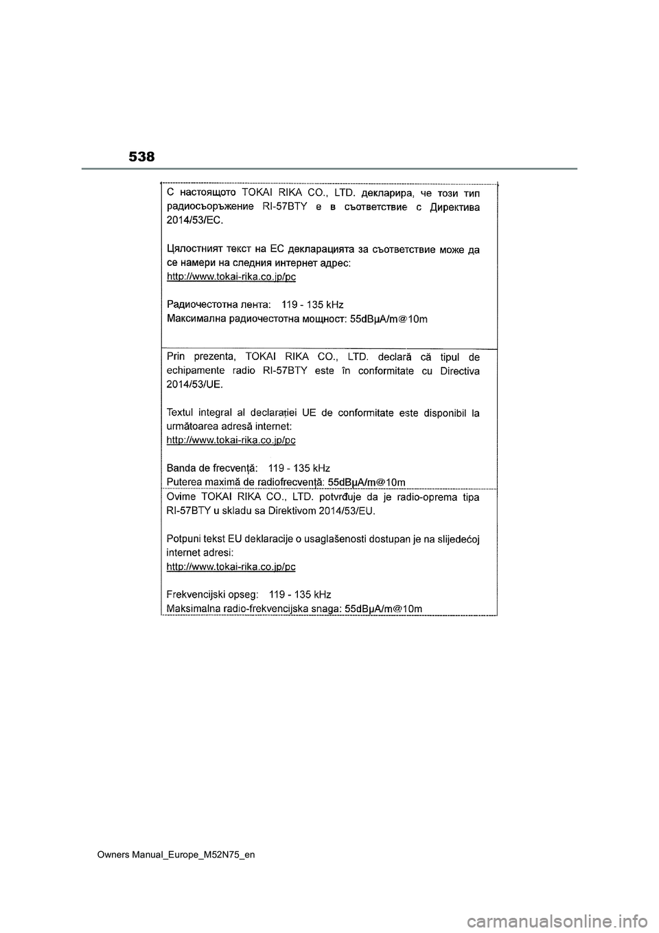 TOYOTA YARIS CROSS 2023  Owners Manual 538
Owners Manual_Europe_M52N75_en 