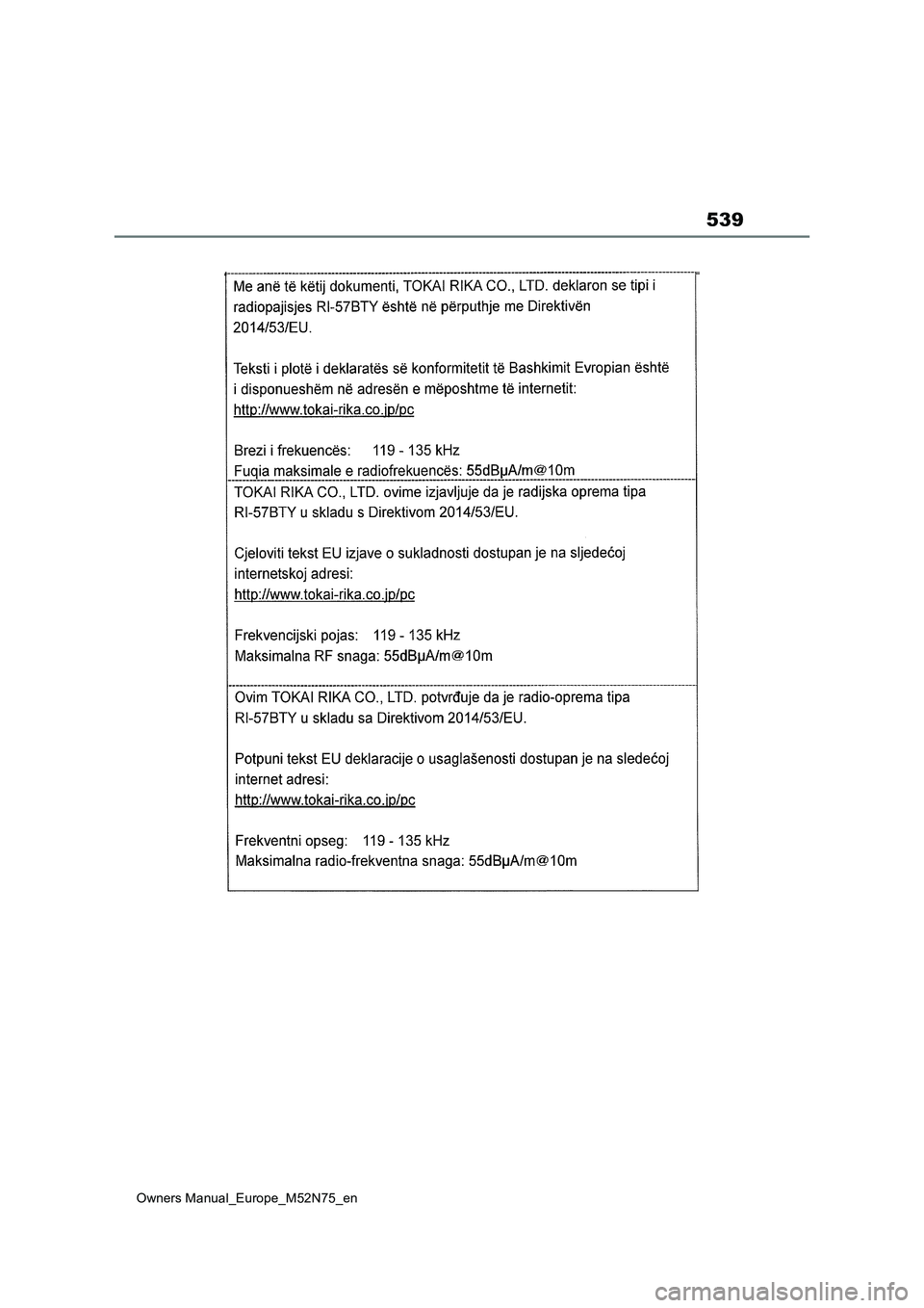 TOYOTA YARIS CROSS 2023  Owners Manual 539
Owners Manual_Europe_M52N75_en 