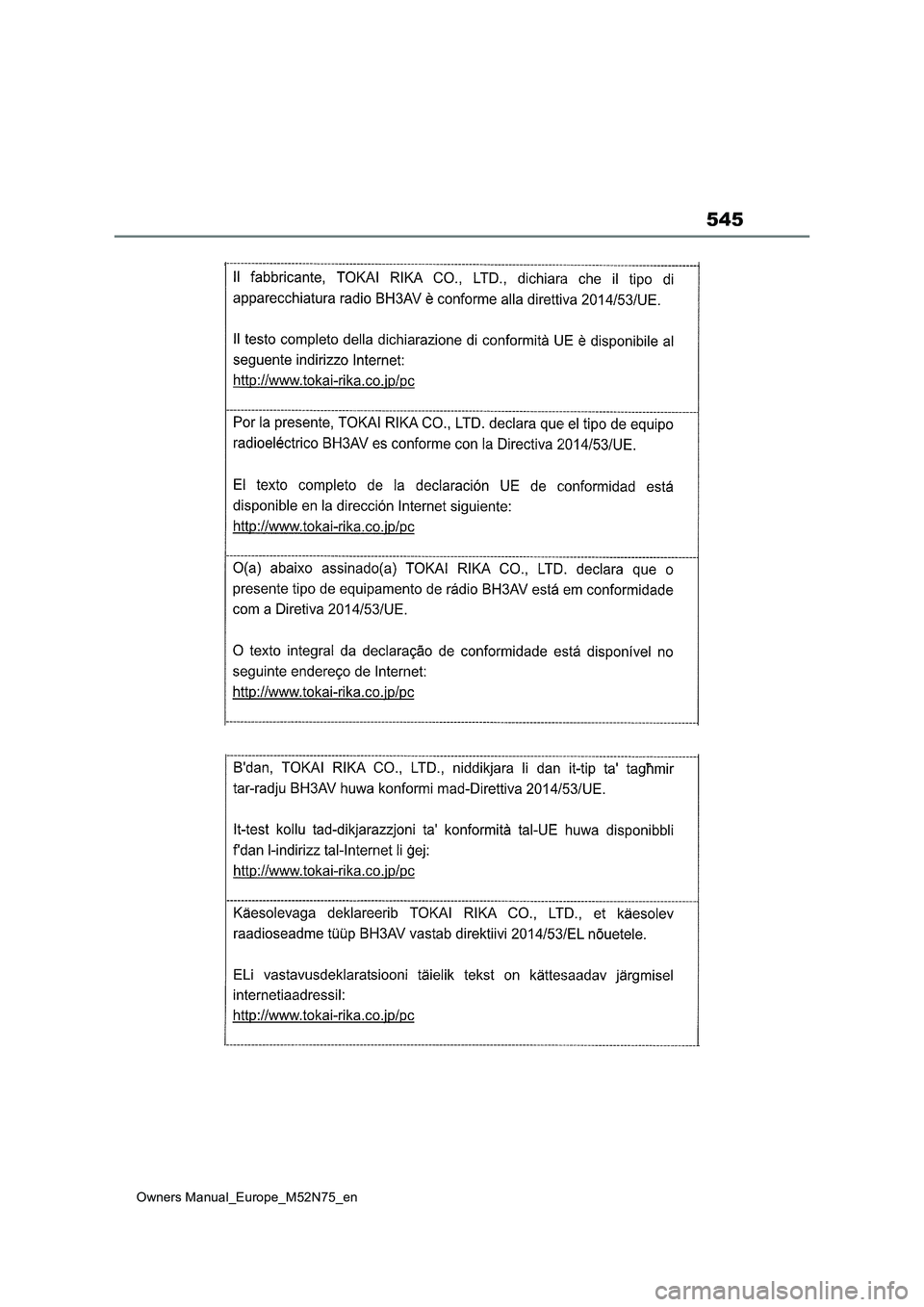 TOYOTA YARIS CROSS 2023  Owners Manual 545
Owners Manual_Europe_M52N75_en 