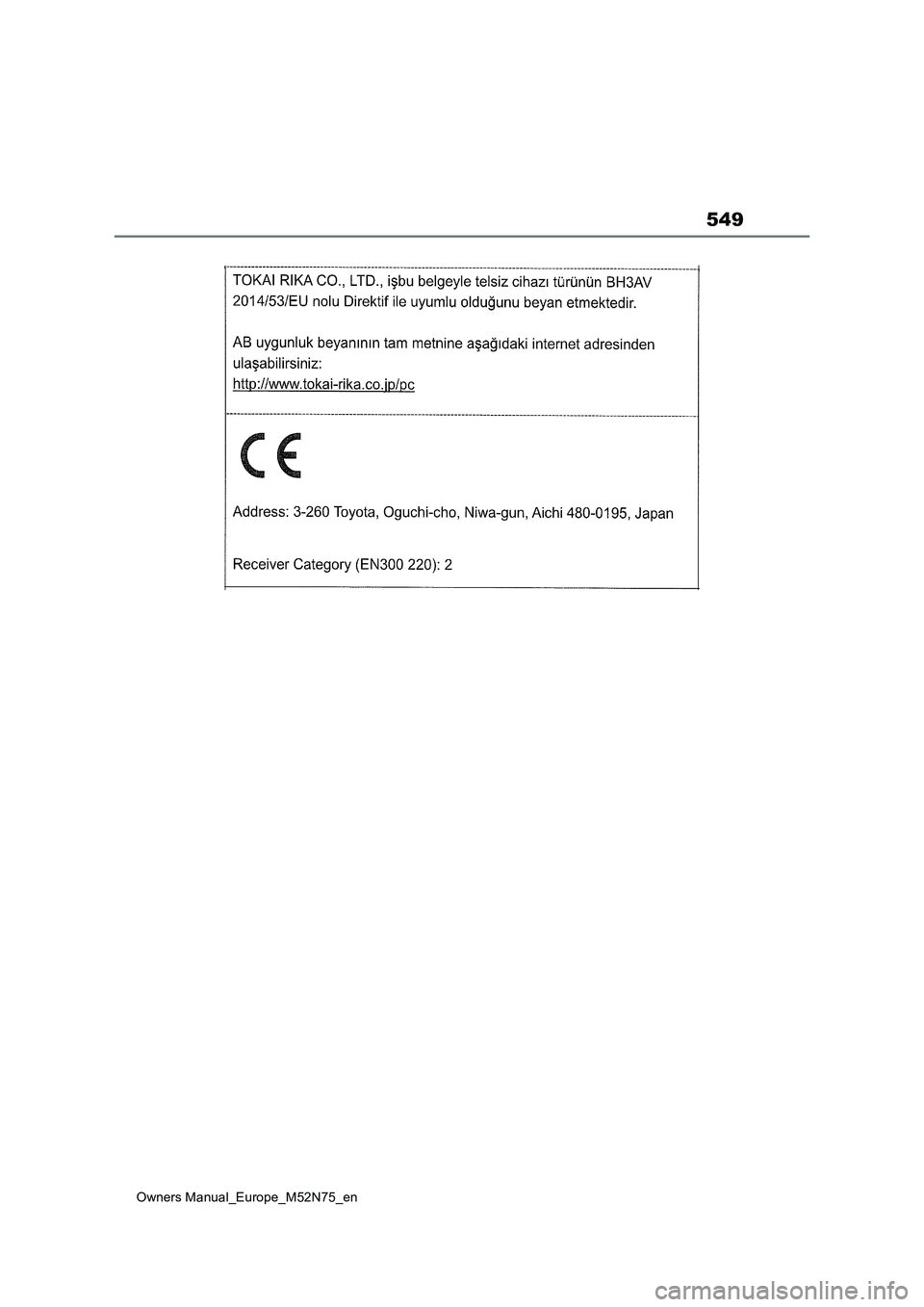 TOYOTA YARIS CROSS 2023  Owners Manual 549
Owners Manual_Europe_M52N75_en 